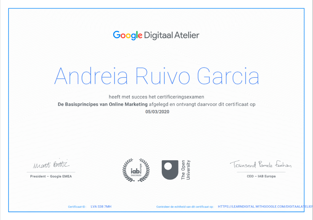 Google Digitaal Atelier diploma